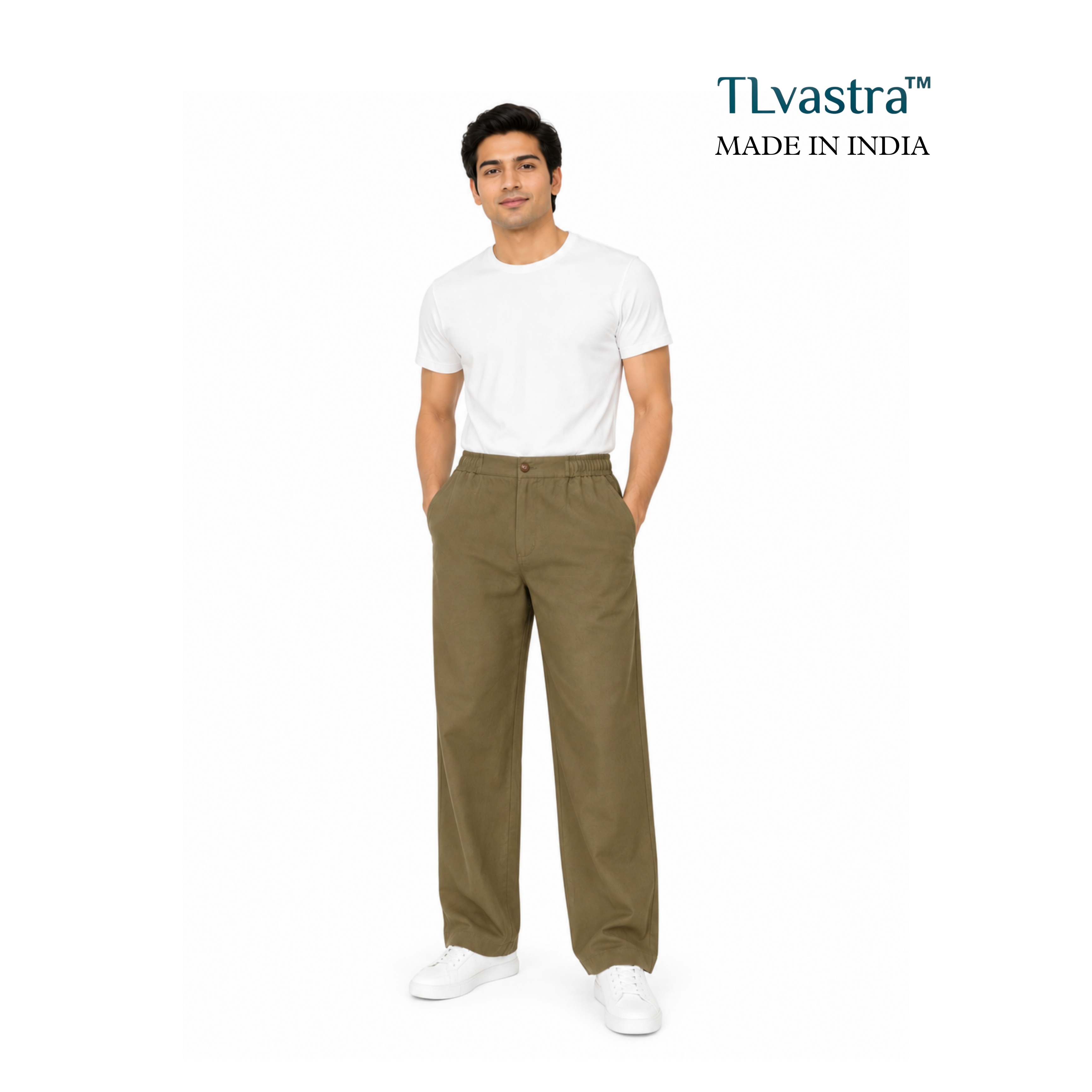 TLvastra Premium Pure Linen Straight Fit Trousers for Men - Olive Khaki
