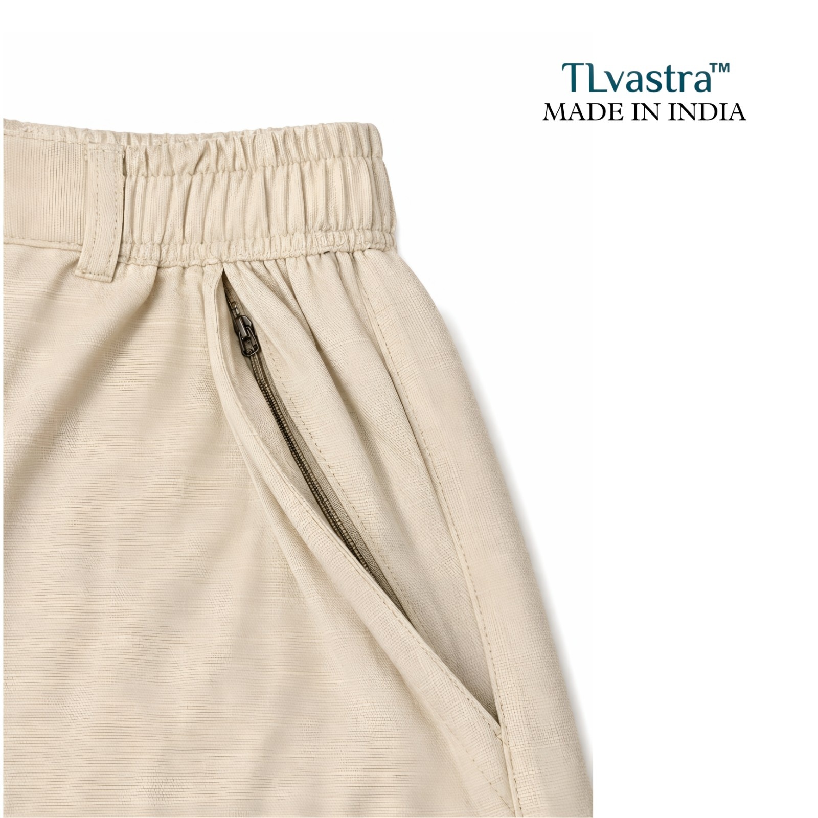 TL vastra Men's Premium Linen Blend Relaxed Fit Trouser | Elastic Waist | Dual Zipper Pockets | 18 Inch Bottom | Beige