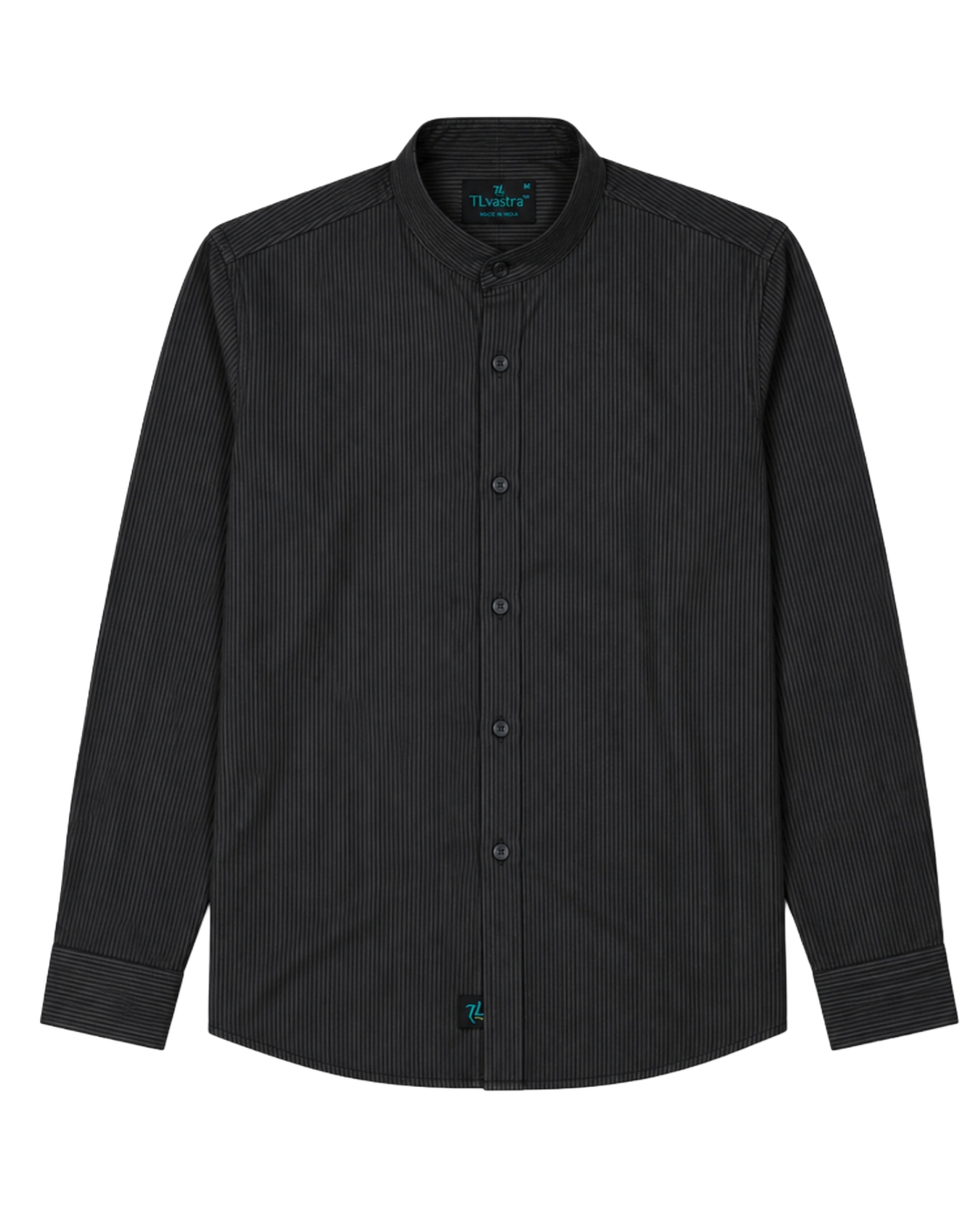 TLVASTRA DARK BROWN & BLACK LINING MANDARIN COLLAR SHIRT