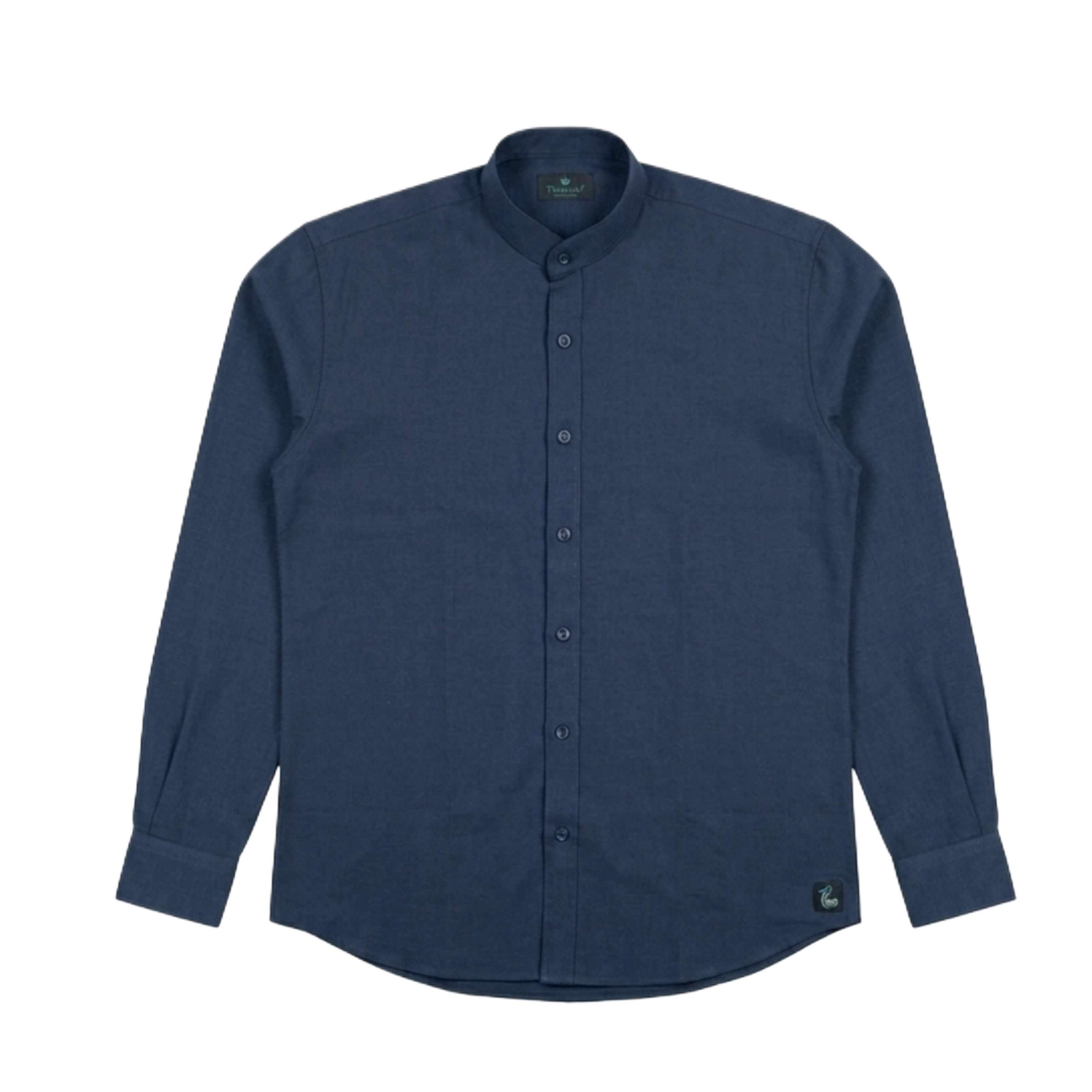 Men's Solid Navy Blue Mandarin Collar Casual Shirt | Slim Fit Long Sleeve Cotton Shirt